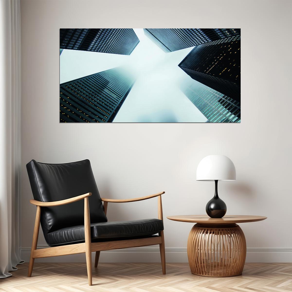 Abstract Skyscrapers Poster Modern Urban Architecture Geometric Perspective Wall Decor Print