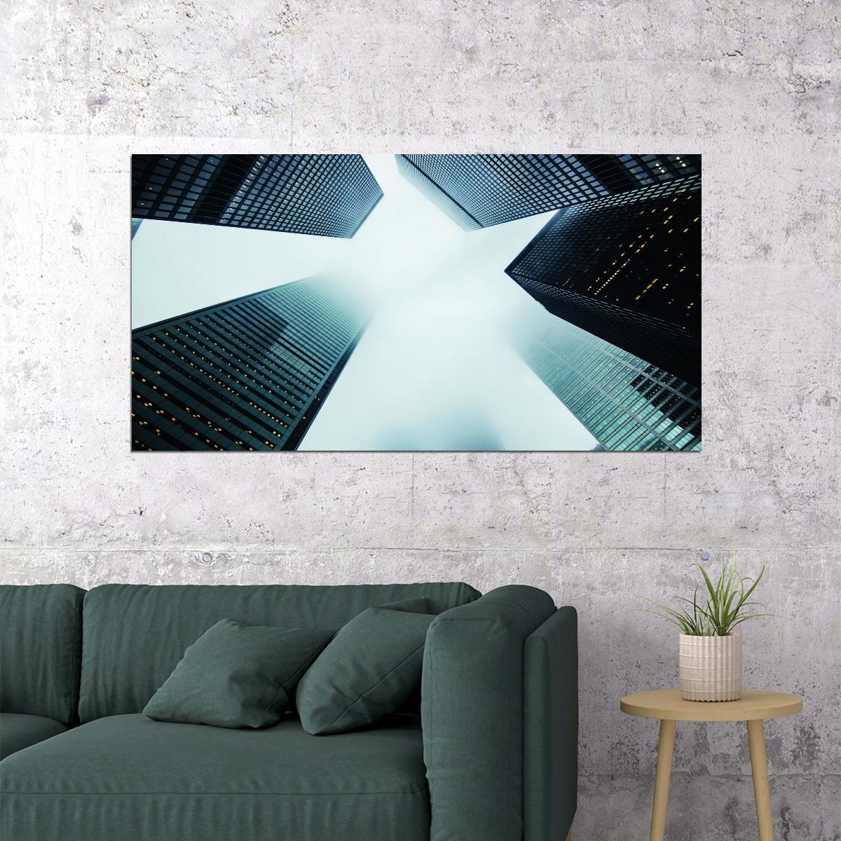 Abstract Skyscrapers Poster Modern Urban Architecture Geometric Perspective Wall Decor Print