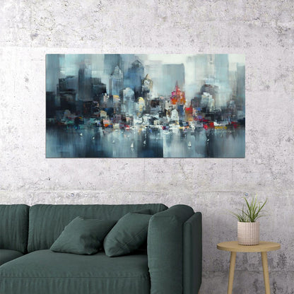 Abstract Cityscape Watercolor Poster Vibrant Urban Art Modern Impressionist Wall Decor Print