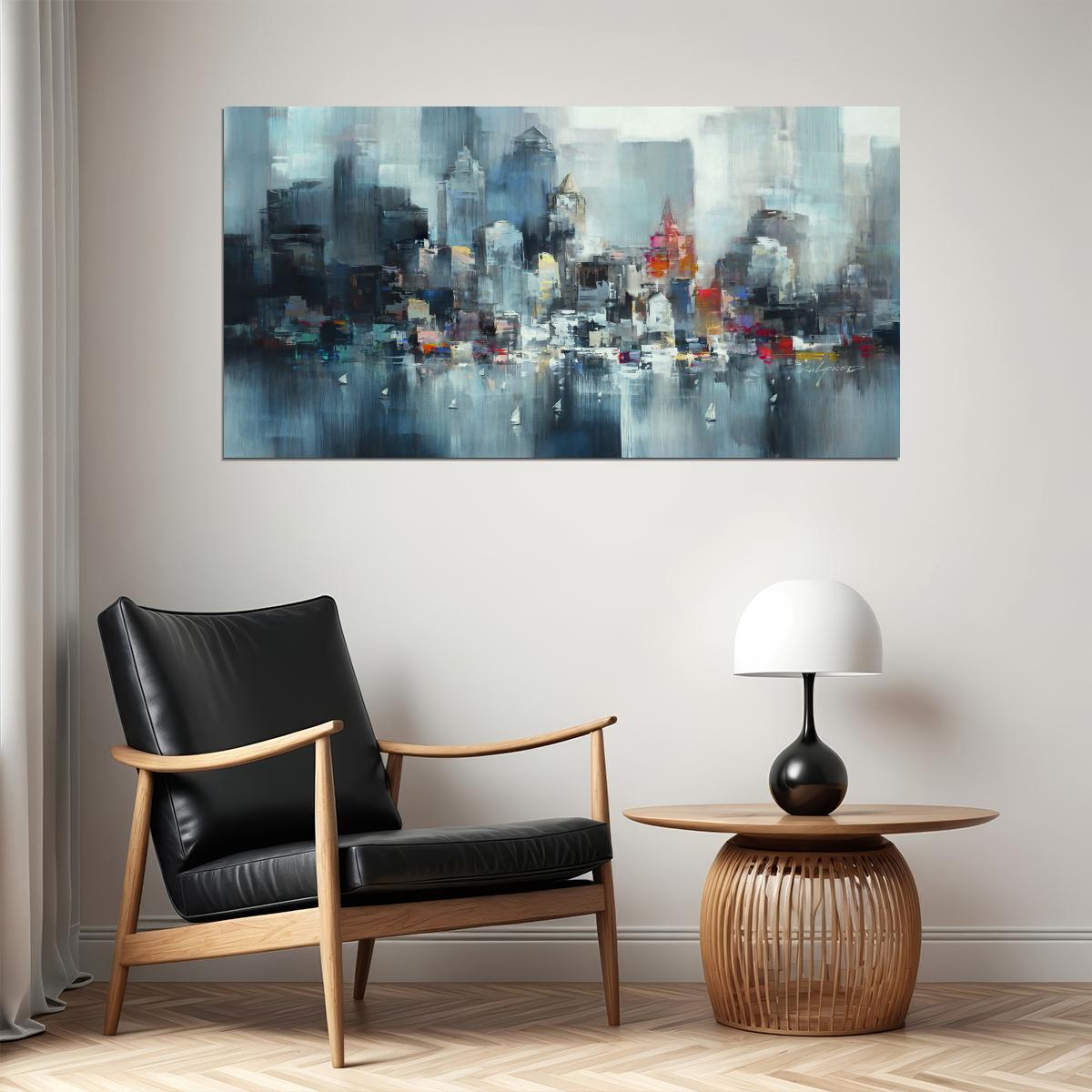 Abstract Cityscape Watercolor Poster Vibrant Urban Art Modern Impressionist Wall Decor Print