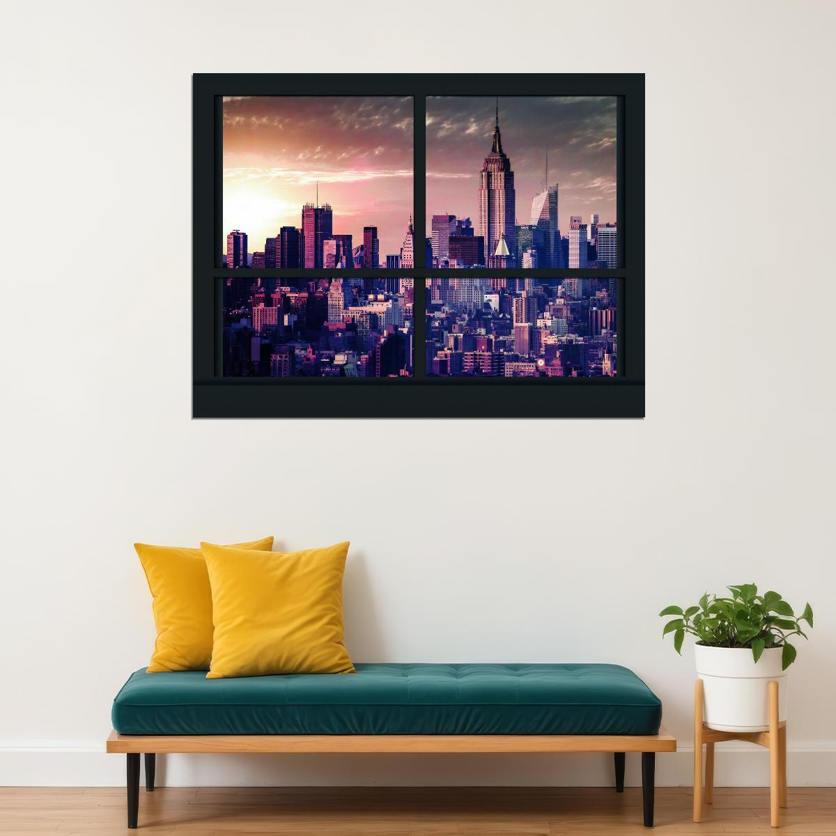 New York City Window View Poster Urban Skyline Photography Classic NYC Wall Art Print