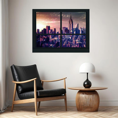 New York City Window View Poster Urban Skyline Photography Classic NYC Wall Art Print