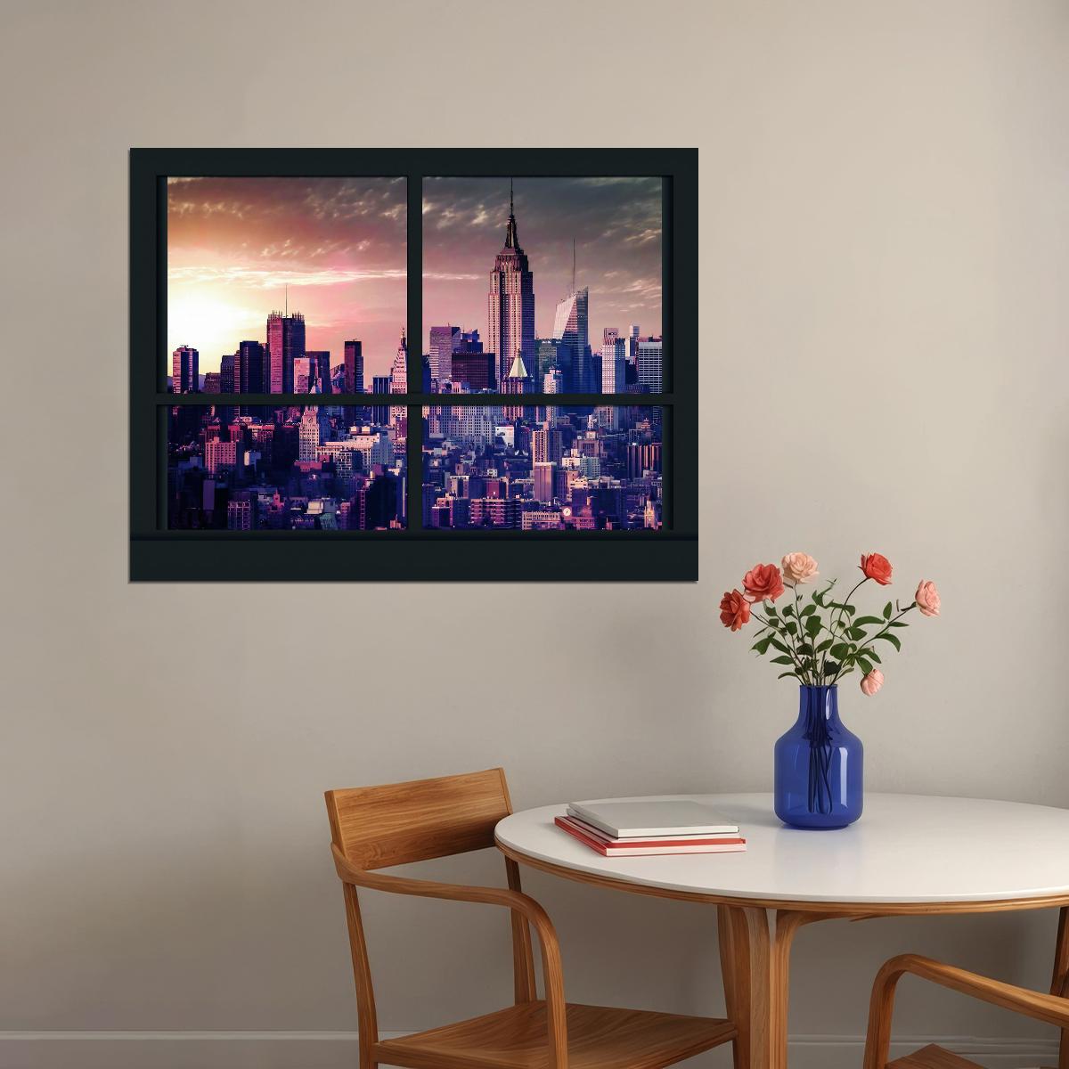 New York City Window View Poster Urban Skyline Photography Classic NYC Wall Art Print