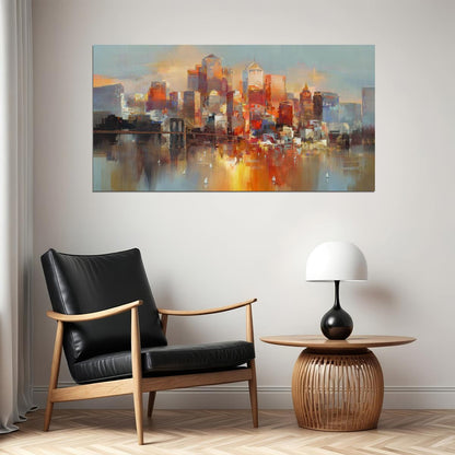 Sunset Cityscape Poster Abstract Urban Watercolor Modern Skyline Wall Art Decor Print