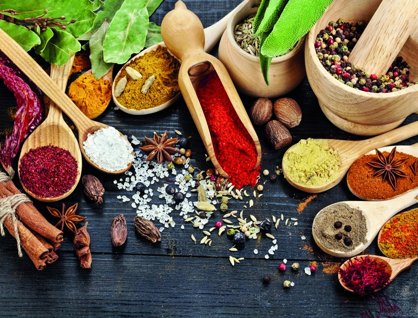 Spices and Herbs Poster Colorful Culinary Art Rustic Kitchen Wall Decor Print