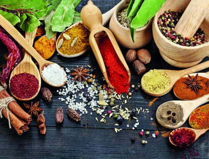 Spices and Herbs Poster Colorful Culinary Art Rustic Kitchen Wall Decor Print