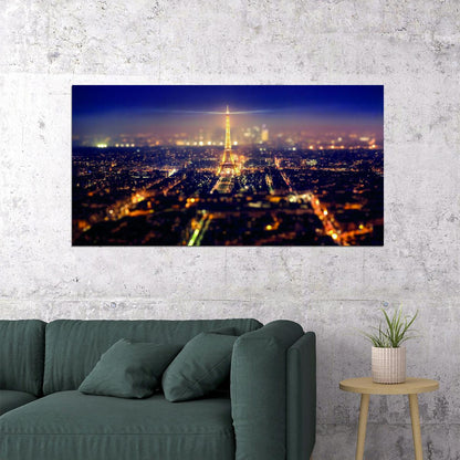 Paris Skyline at Night Poster Eiffel Tower Cityscape Photography Romantic Wall Decor Print