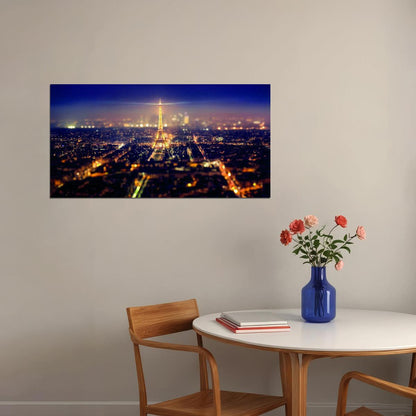 Paris Skyline at Night Poster Eiffel Tower Cityscape Photography Romantic Wall Decor Print