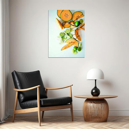 Fresh Melon and Lime Still Life Poster Modern Kitchen Art Vibrant Food Wall Decor Print