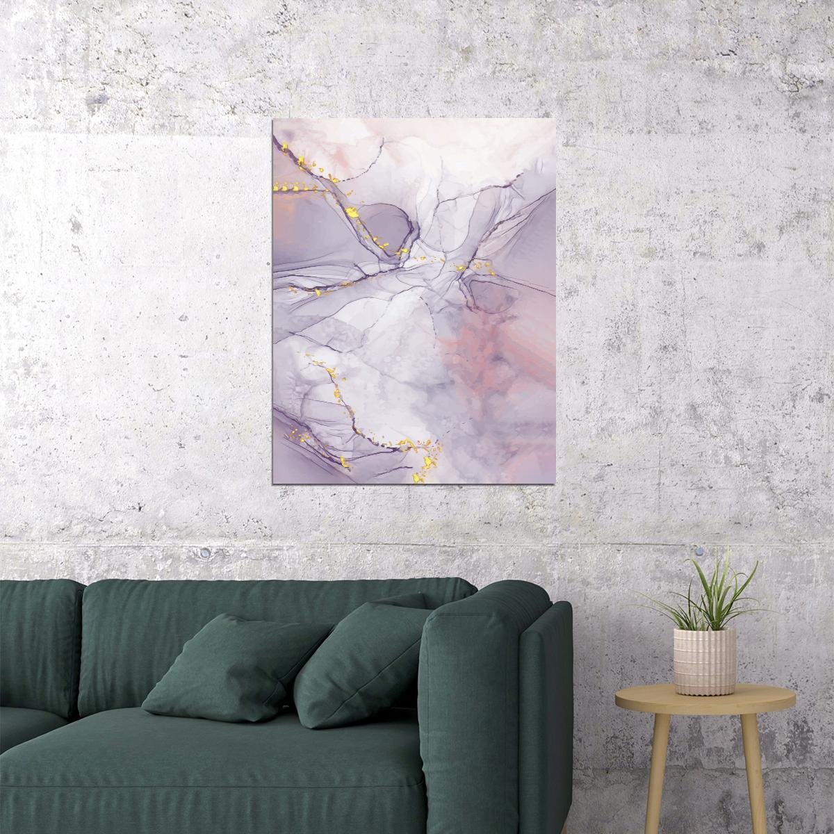 Dreamy Marble Texture Poster Purple and Gold Abstract Art Modern Wall Decor Print