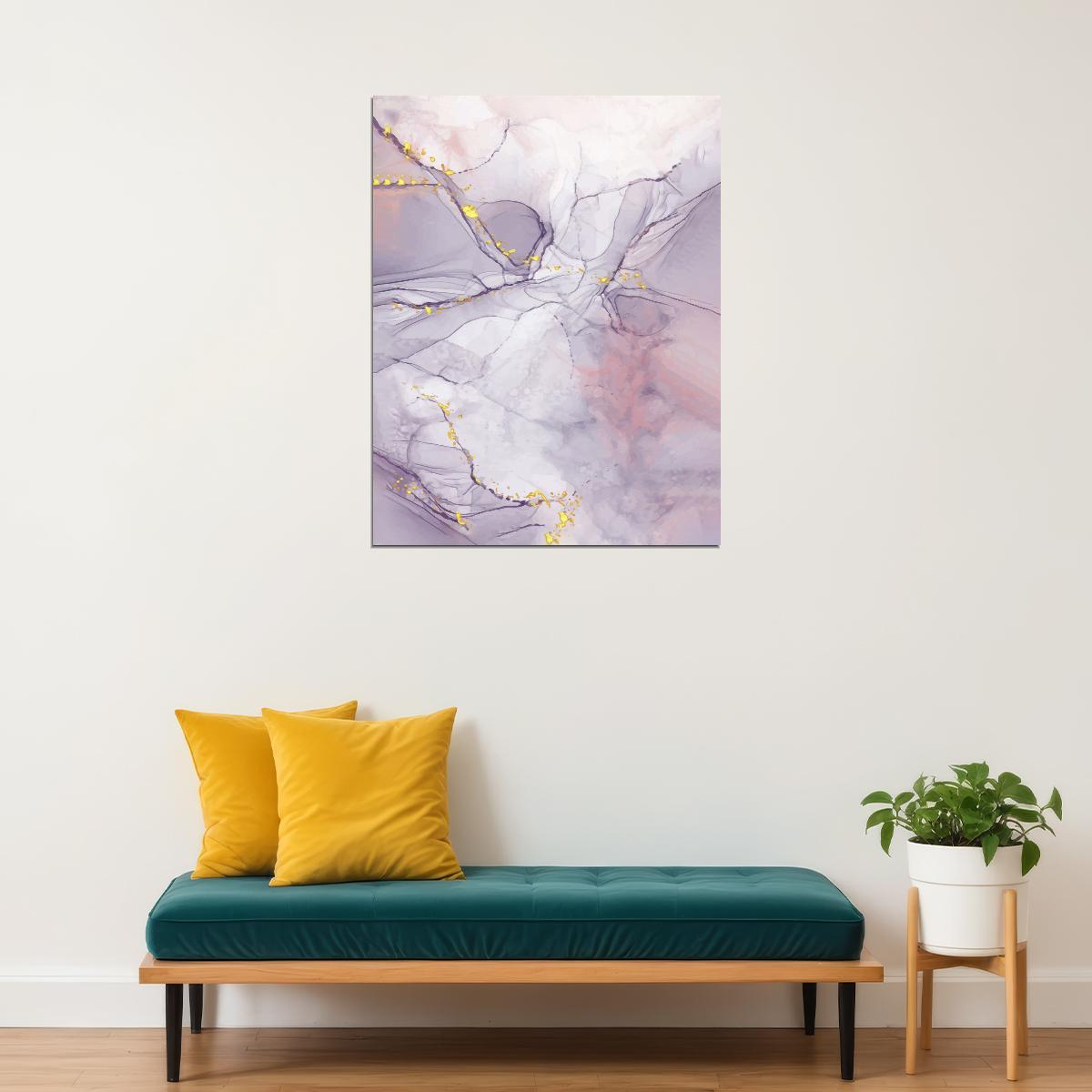 Dreamy Marble Texture Poster Purple and Gold Abstract Art Modern Wall Decor Print