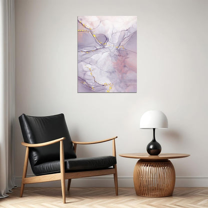 Dreamy Marble Texture Poster Purple and Gold Abstract Art Modern Wall Decor Print