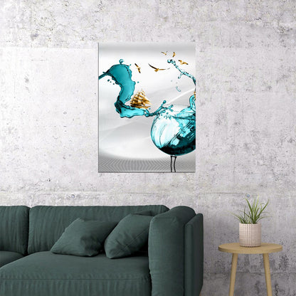 Dynamic Water Splash Poster Abstract Liquid Art Contemporary Wall Decor Print