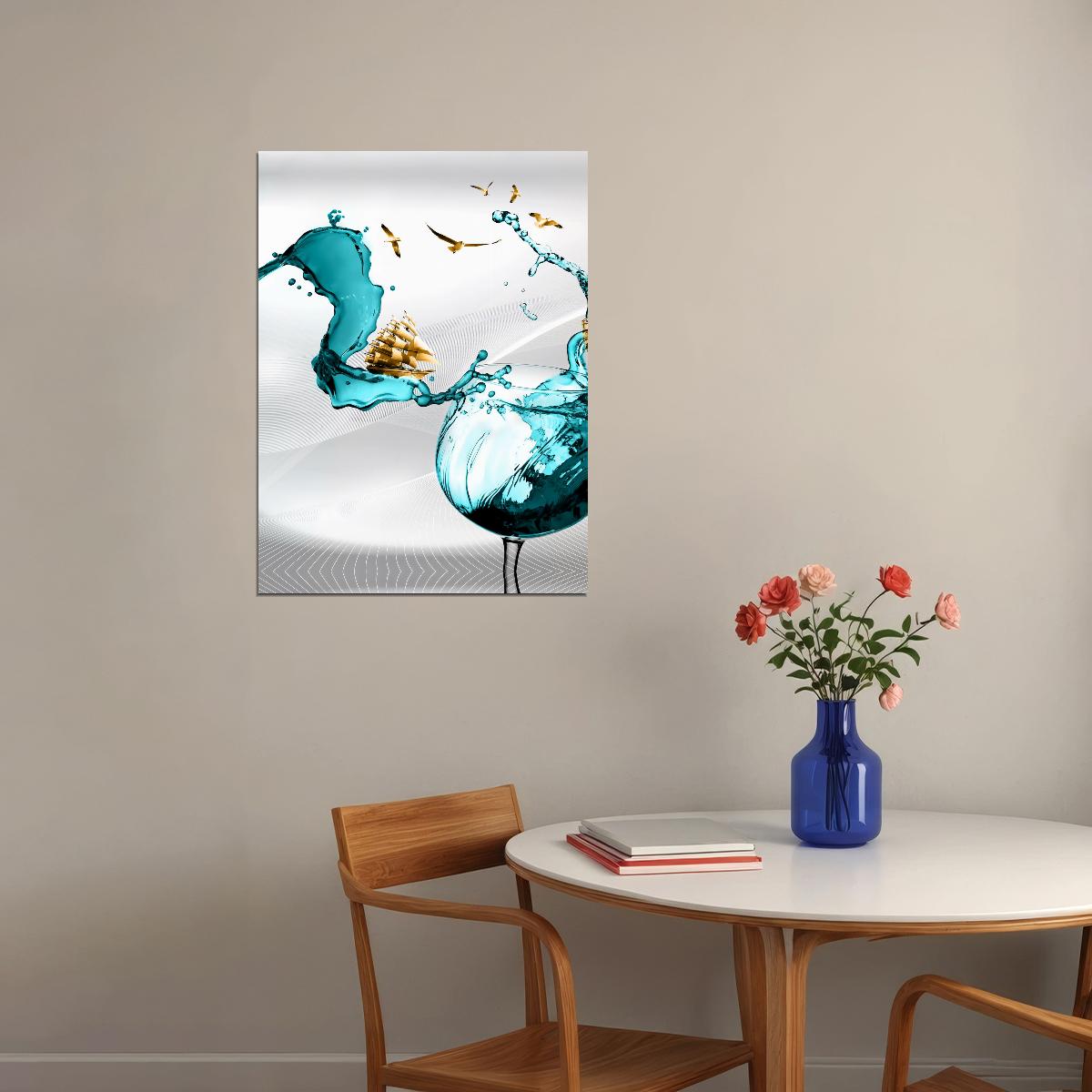 Dynamic Water Splash Poster Abstract Liquid Art Contemporary Wall Decor Print