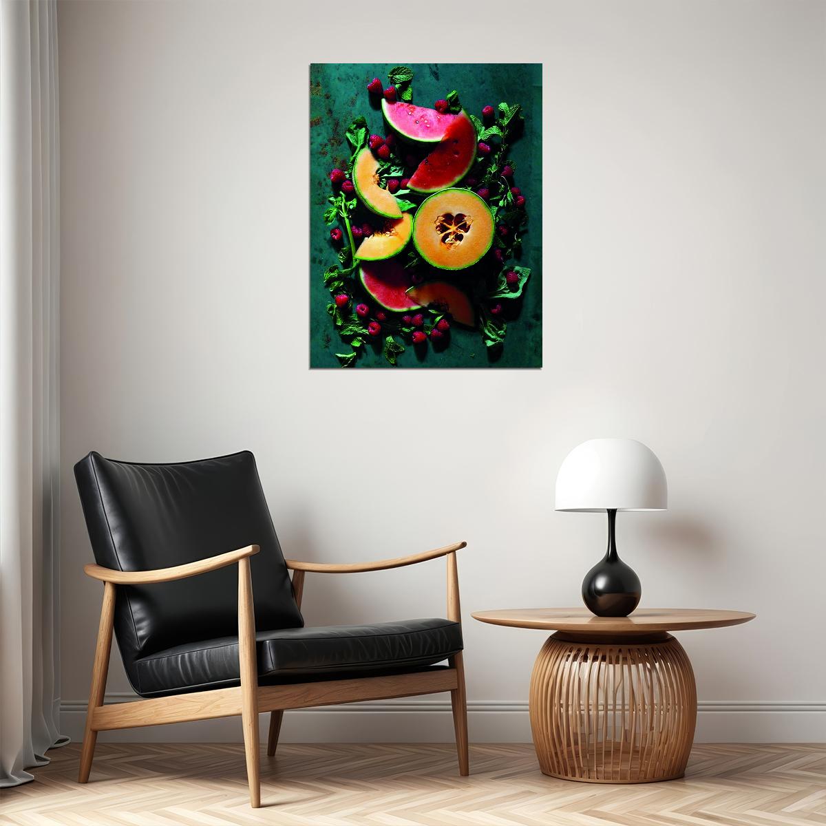 Rustic Melon Still Life Poster Fresh Fruit Kitchen Art Organic Food Wall Decor Print