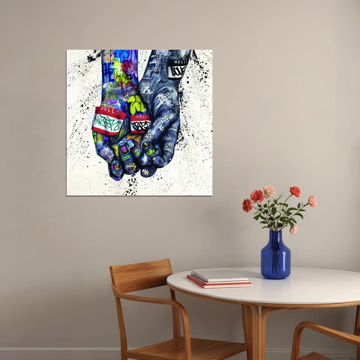 Graffiti Hands Poster Urban Street Art Colorful Symbolic Wall Decor Print