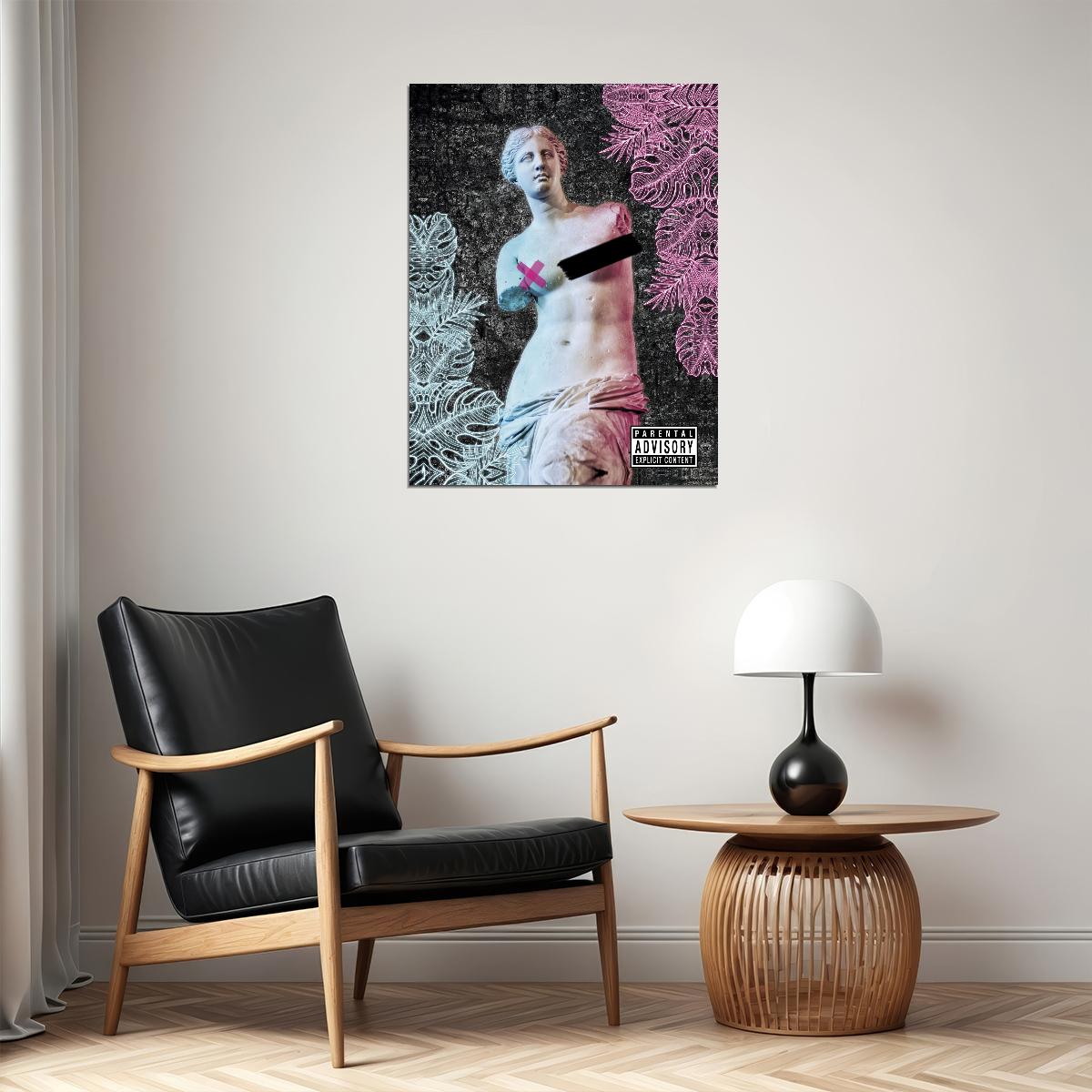 Venus de Milo Graffiti Poster Edgy Pop Art Classic Sculpture with Neon Elements Urban Wall Decor Print