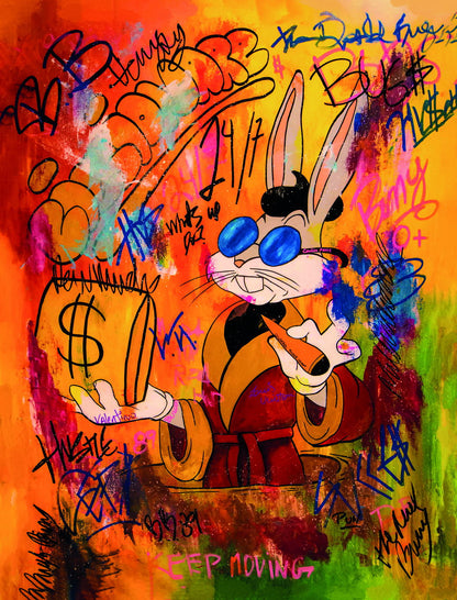 Bugs Bunny Graffiti Poster Colorful Street Art Money Theme Pop Culture Urban Wall Decor Print