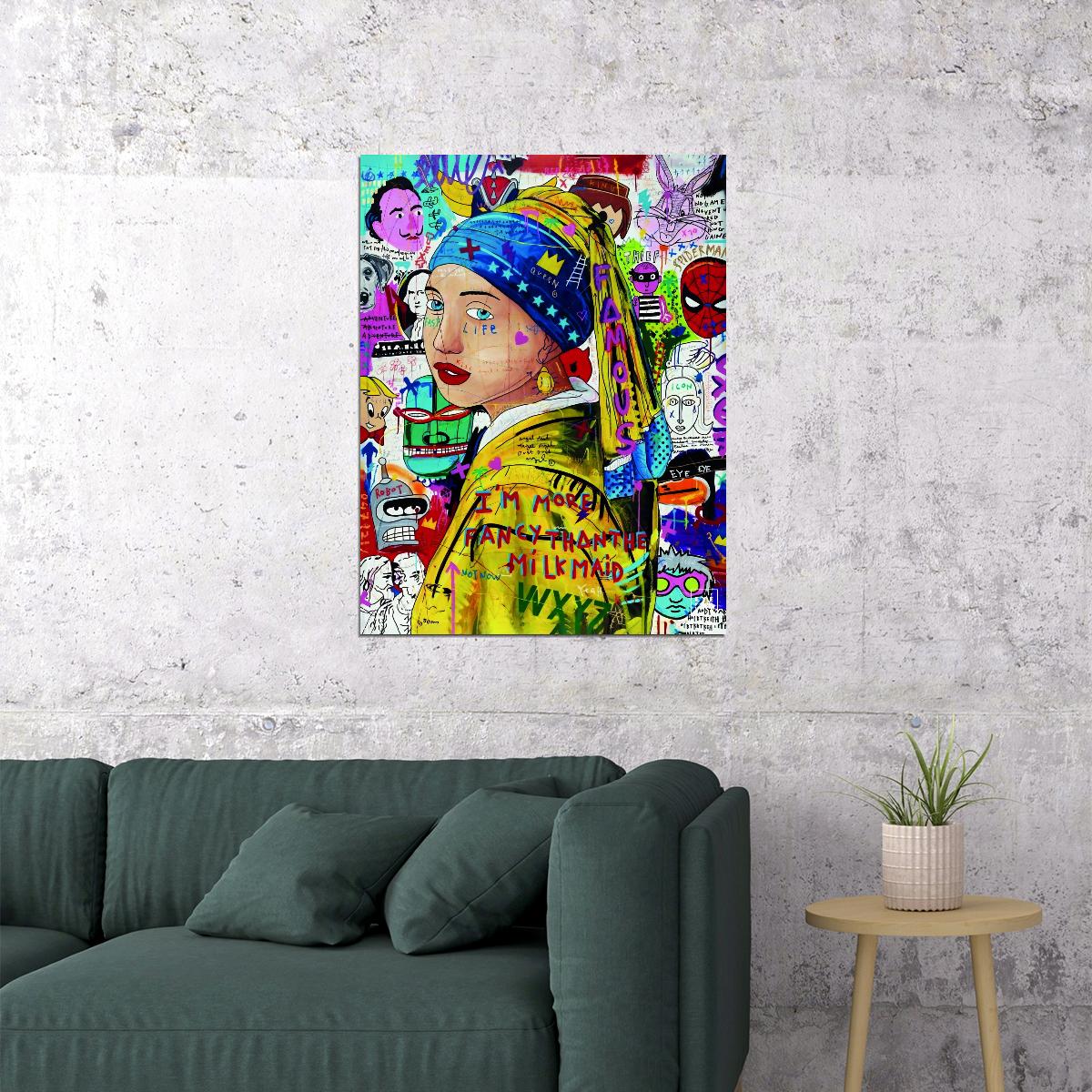 Graffiti Girl with Pearl Earring Poster Colorful Pop Art Classic Modern Wall Decor Print