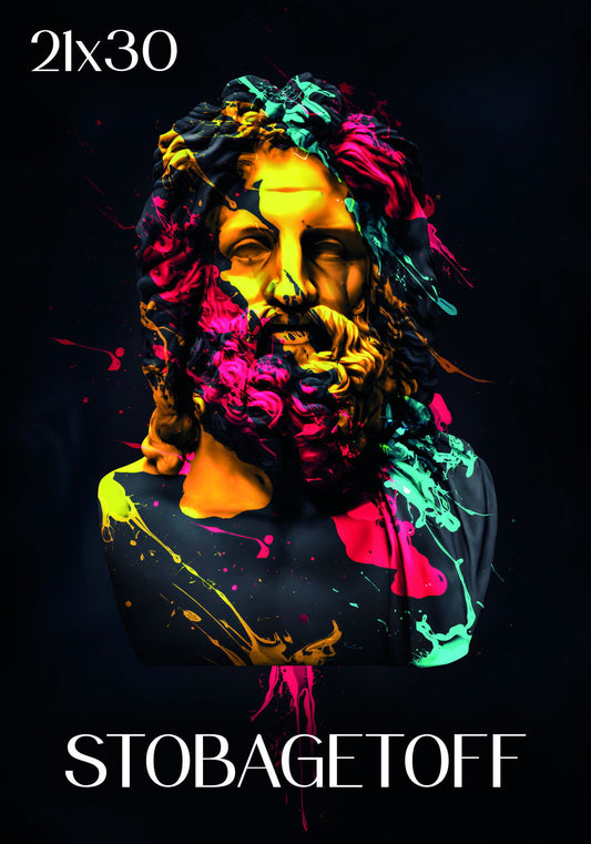 Colorful Zeus Statue Greek Stone Bust Abstract Pop Art Poster Wall Decor Print