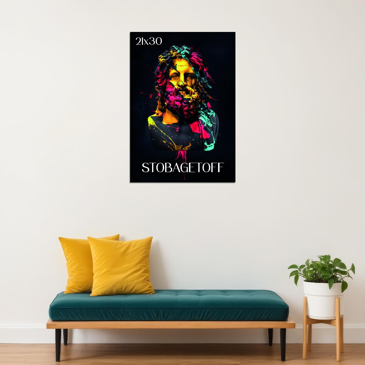 Colorful Zeus Statue Greek Stone Bust Abstract Pop Art Poster Wall Decor Print