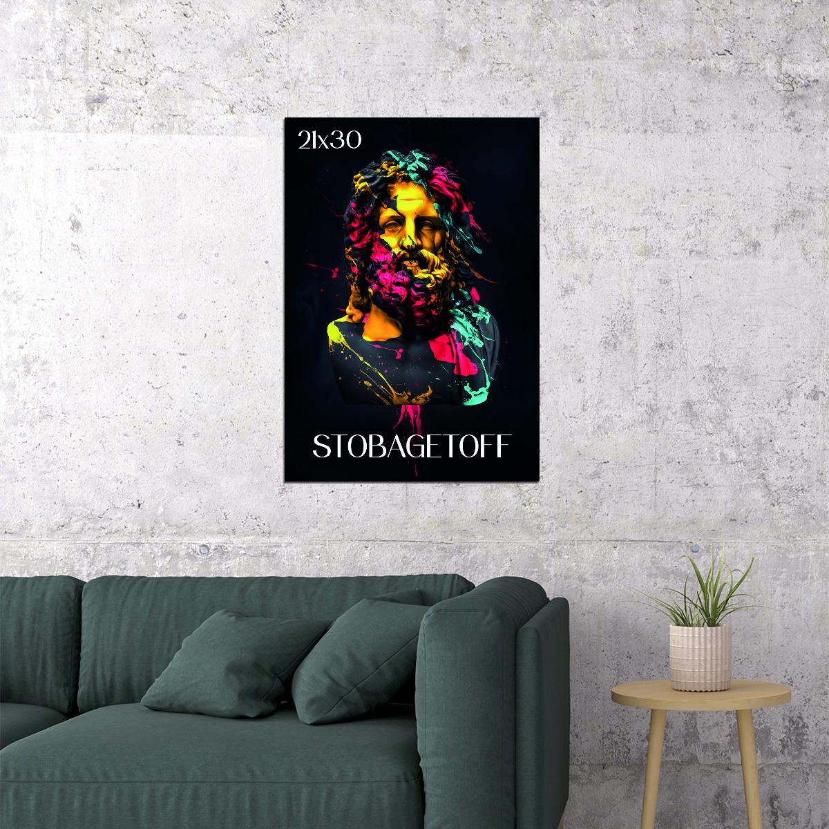 Colorful Zeus Statue Greek Stone Bust Abstract Pop Art Poster Wall Decor Print