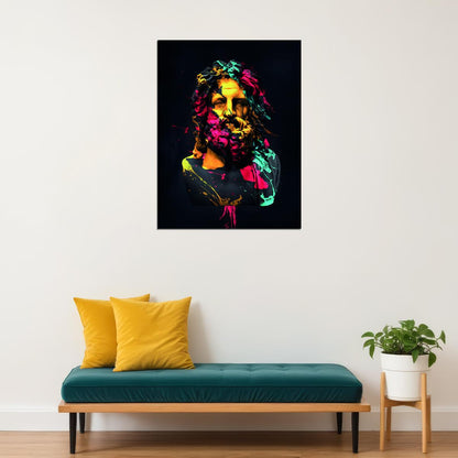 Colorful Zeus Statue Greek Stone Bust Abstract Pop Art Poster Wall Decor Print