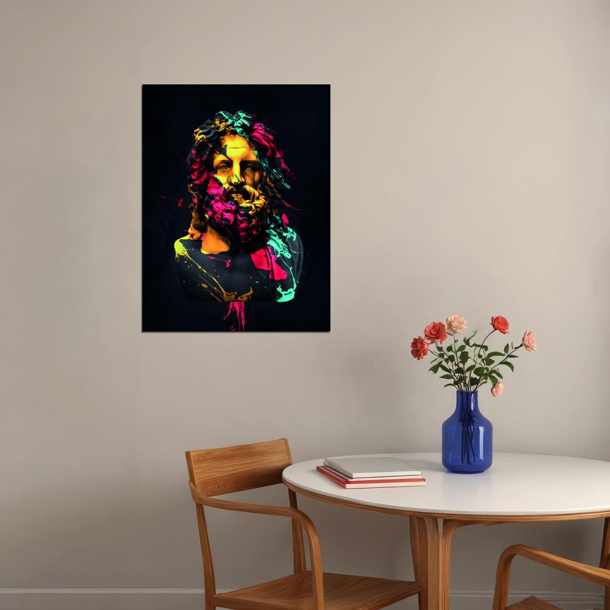 Colorful Zeus Statue Greek Stone Bust Abstract Pop Art Poster Wall Decor Print