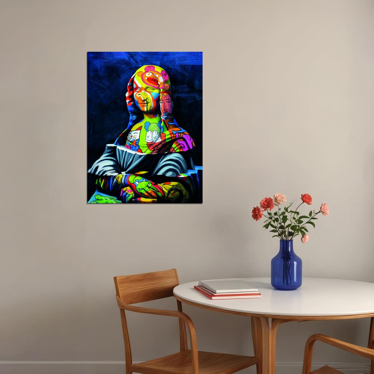 Mona Lisa Street Graffiti Pop Art Poster Iconic Masterpiece Reimagined Bold Colors Modern Pop Culture