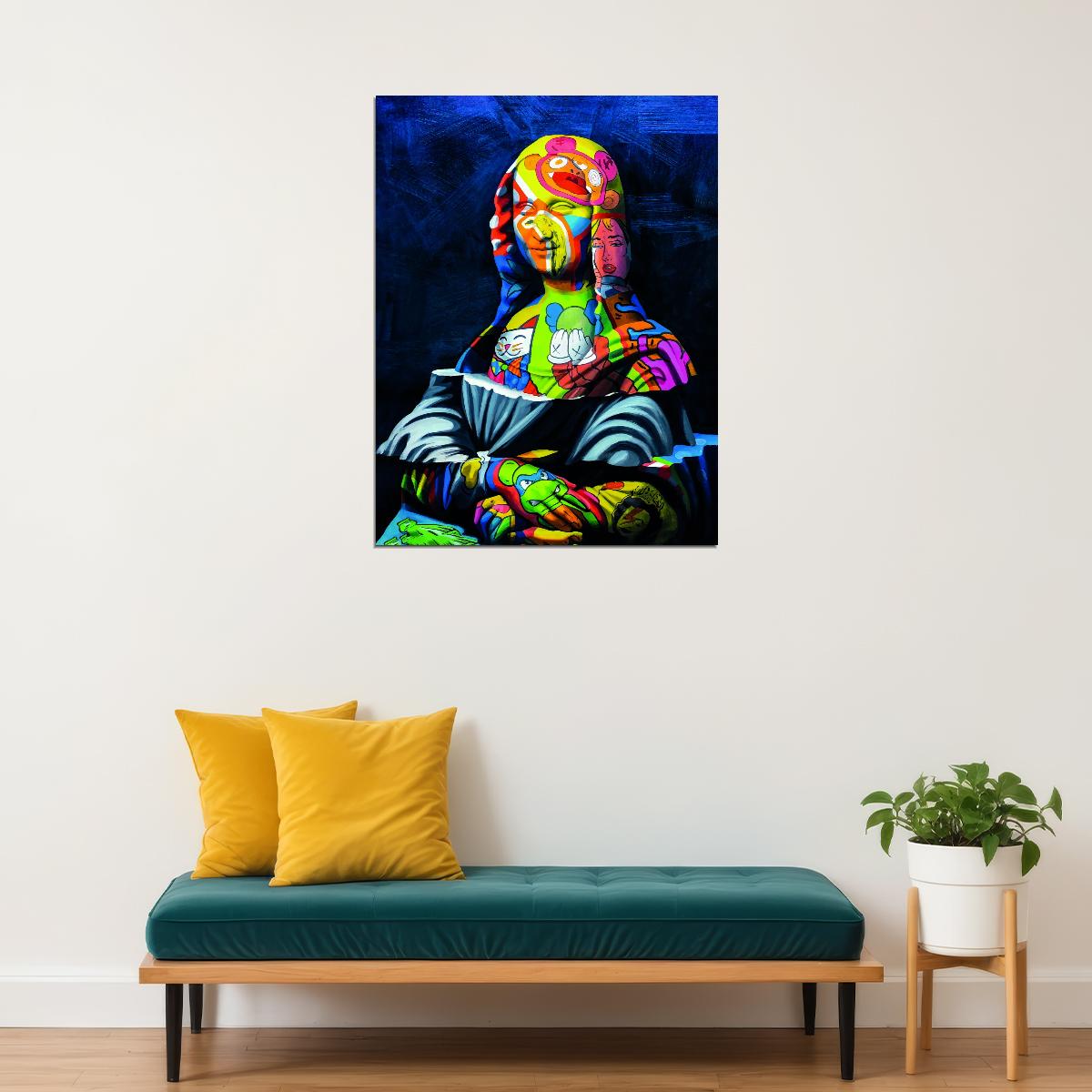 Mona Lisa Street Graffiti Pop Art Poster Iconic Masterpiece Reimagined Bold Colors Modern Pop Culture