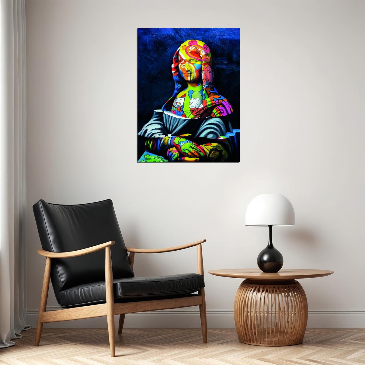 Mona Lisa Street Graffiti Pop Art Poster Iconic Masterpiece Reimagined Bold Colors Modern Pop Culture