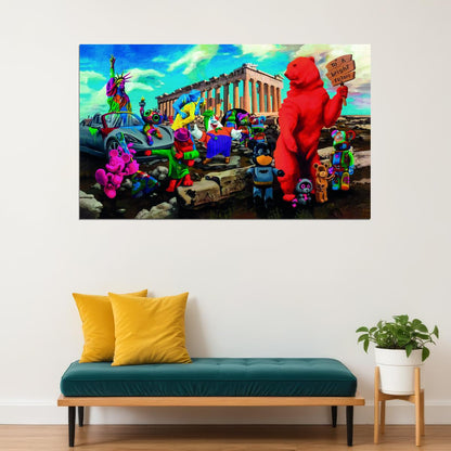 Iconic Times Square Victory Kiss Statue of Liberty Mickey Mouse Parthenon Street Graffiti Pop Art Poster