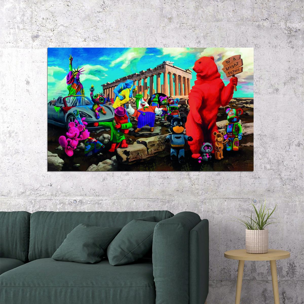 Iconic Times Square Victory Kiss Statue of Liberty Mickey Mouse Parthenon Street Graffiti Pop Art Poster