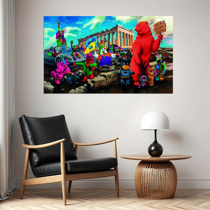 Iconic Times Square Victory Kiss Statue of Liberty Mickey Mouse Parthenon Street Graffiti Pop Art Poster