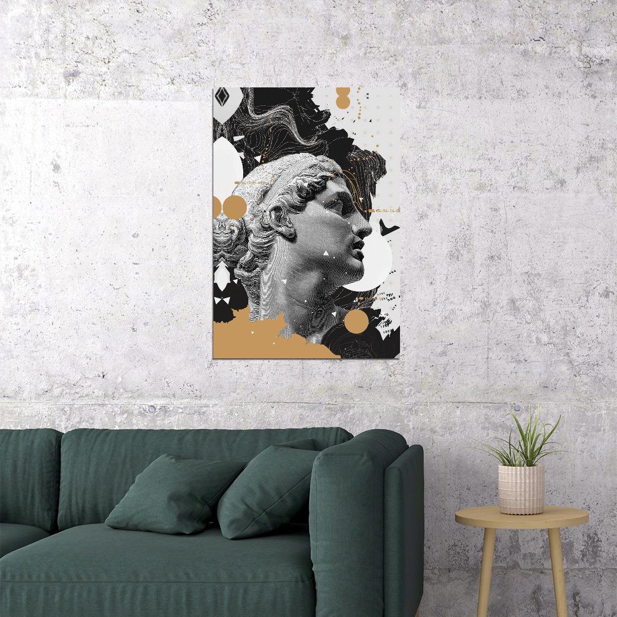 Abstract Black and White David's Head Sculpture Street Graffiti Pop Art Poster