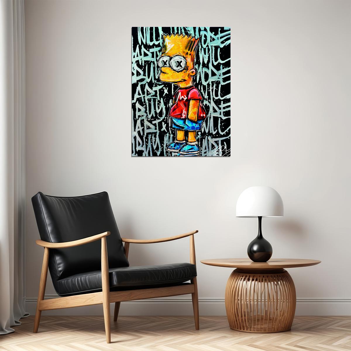 Graffiti Bart Simpson Art Poster Pop Art Wall Decor Cartoon Style Modern Swag Trendy Street Wall Art Print