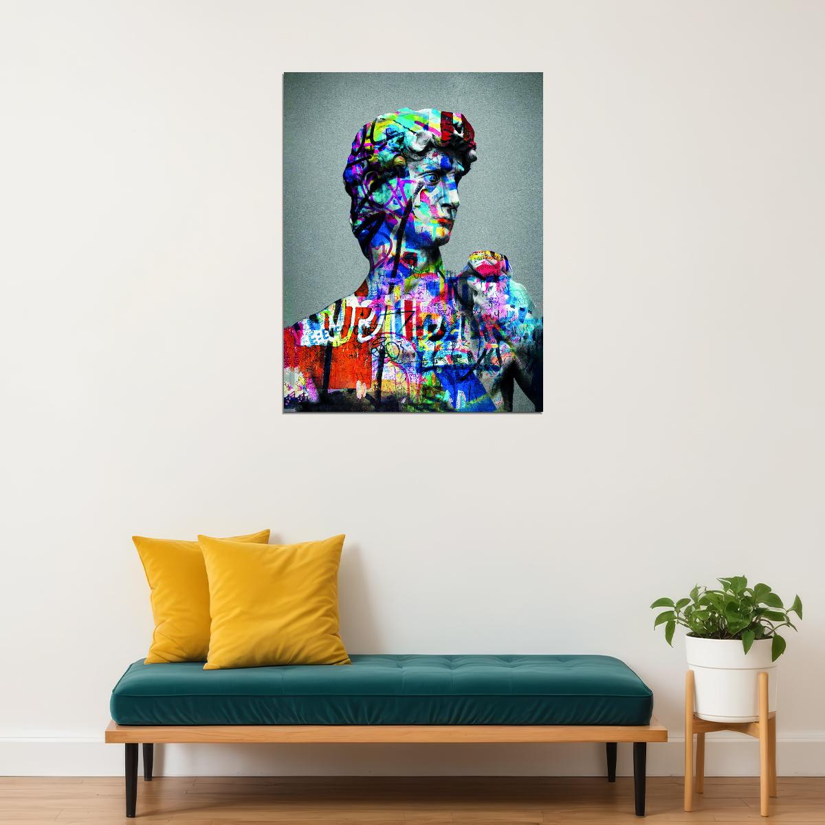 David Michelangelo Colorful Sculpture Graffiti Art Poster Modern Statue Wall Decor Greek Inspired Pop Art Entrepreneur Wall Print