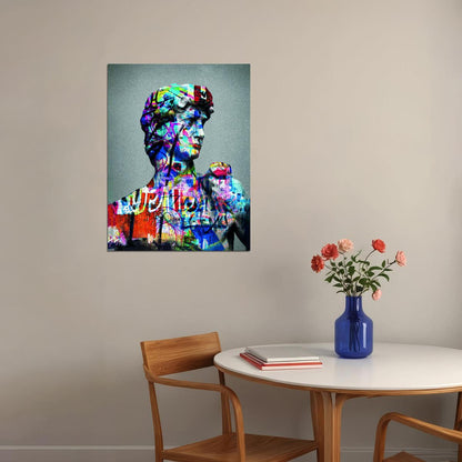 David Michelangelo Colorful Sculpture Graffiti Art Poster Modern Statue Wall Decor Greek Inspired Pop Art Entrepreneur Wall Print