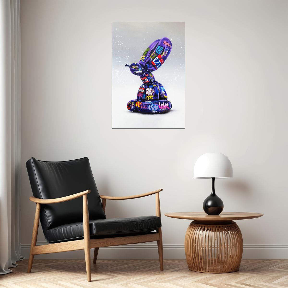 Graffiti Bunny Sculpture Art Poster Modern Street Style Wall Decor Swag Vibrant Artistic Wall Print