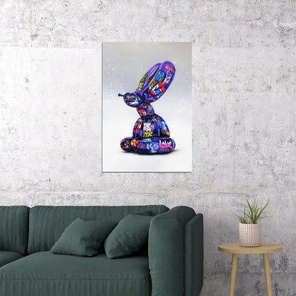 Graffiti Bunny Sculpture Art Poster Modern Street Style Wall Decor Swag Vibrant Artistic Wall Print