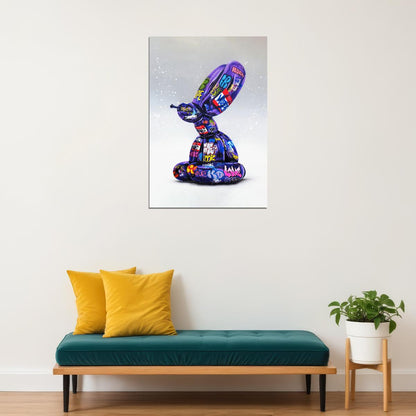 Graffiti Bunny Sculpture Art Poster Modern Street Style Wall Decor Swag Vibrant Artistic Wall Print