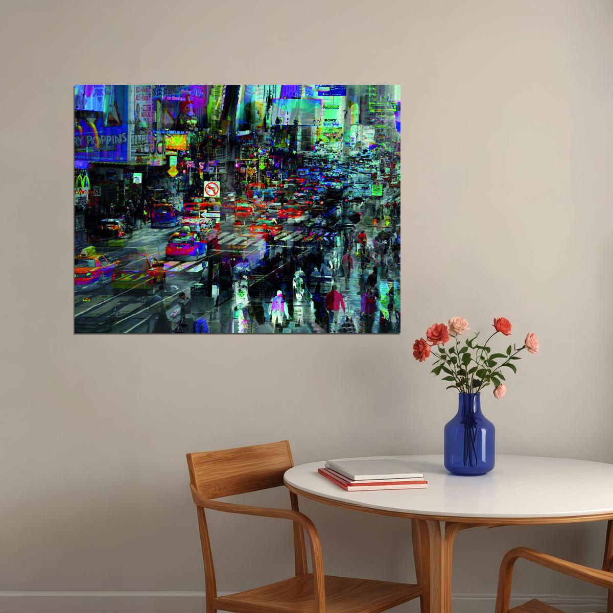 Times Square Abstract Cityscape Neon Art Poster Urban Swag Wall Decor Modern Hustle Street Style Wall Print