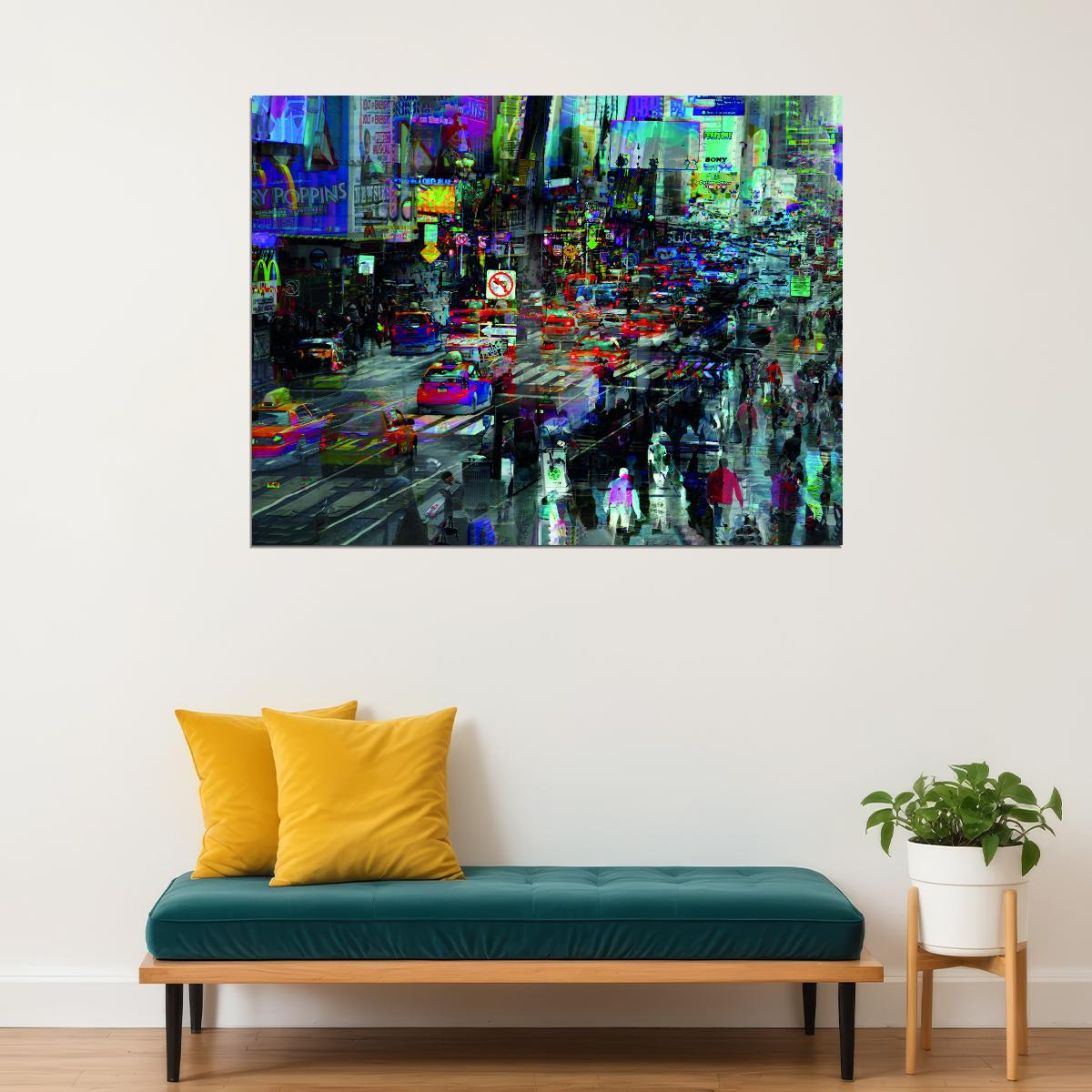 Times Square Abstract Cityscape Neon Art Poster Urban Swag Wall Decor Modern Hustle Street Style Wall Print