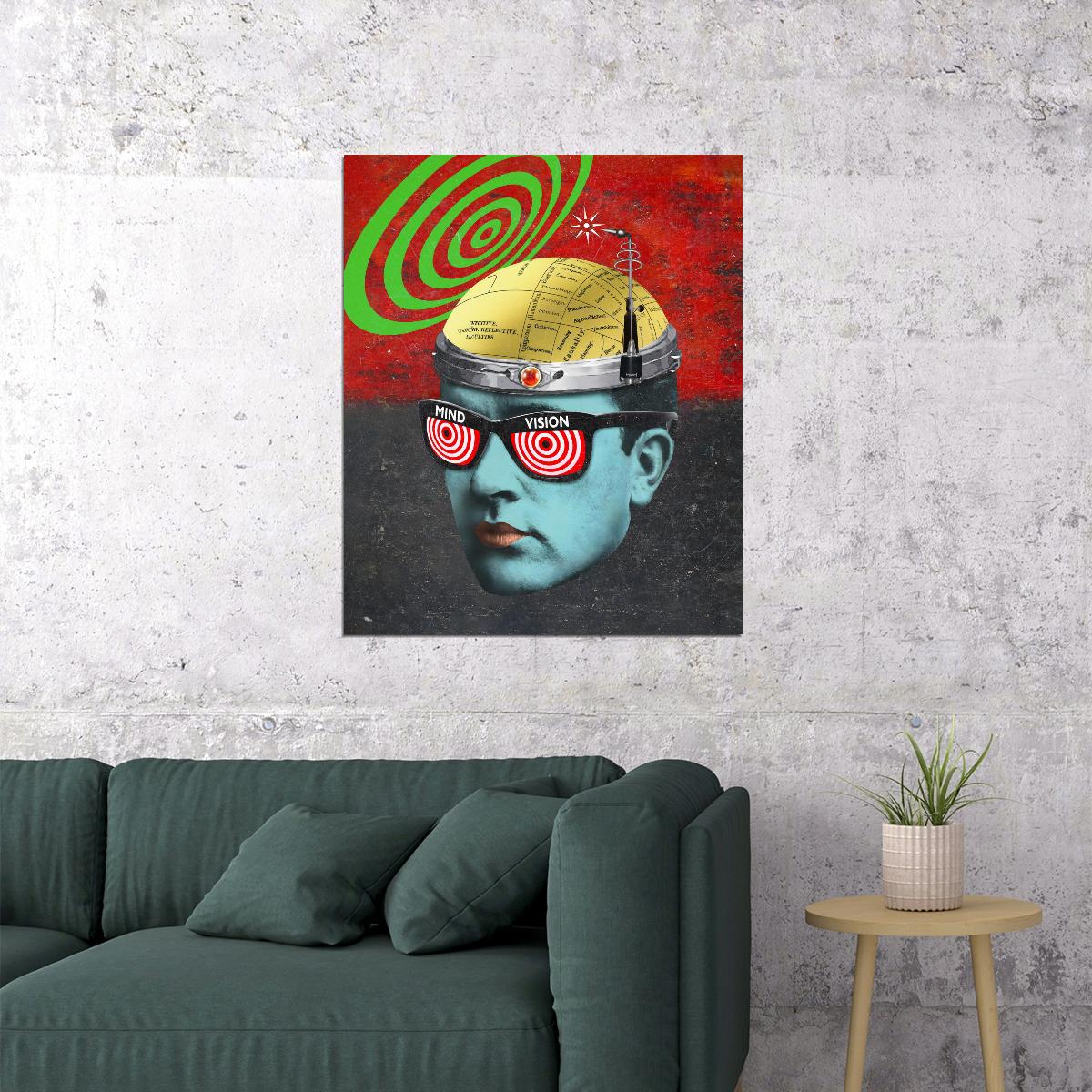 Retro Man With Glasses X–Ray Specs Retro Mind Control Art Poster Visionary Wall Decor Modern Pop Art Swag Style Motivational Wall Print