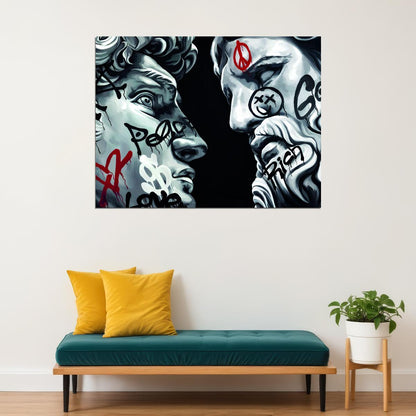 Graffiti Zeus and David Art Poster Street Style Modern Wall Decor Greek Statue Swag Hustle Wall Print