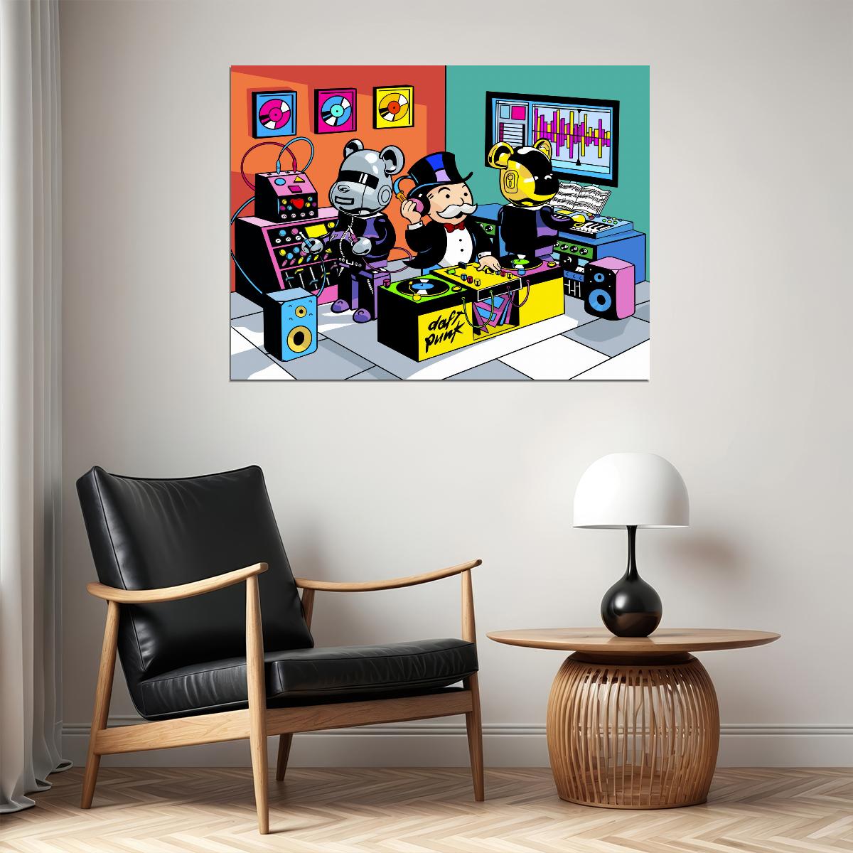 Daft Punk Bearbrick Retro DJ Mickey Mouse Art Poster Cartoon Wall Decor Colorful Pop Art Modern Swag Wall Print