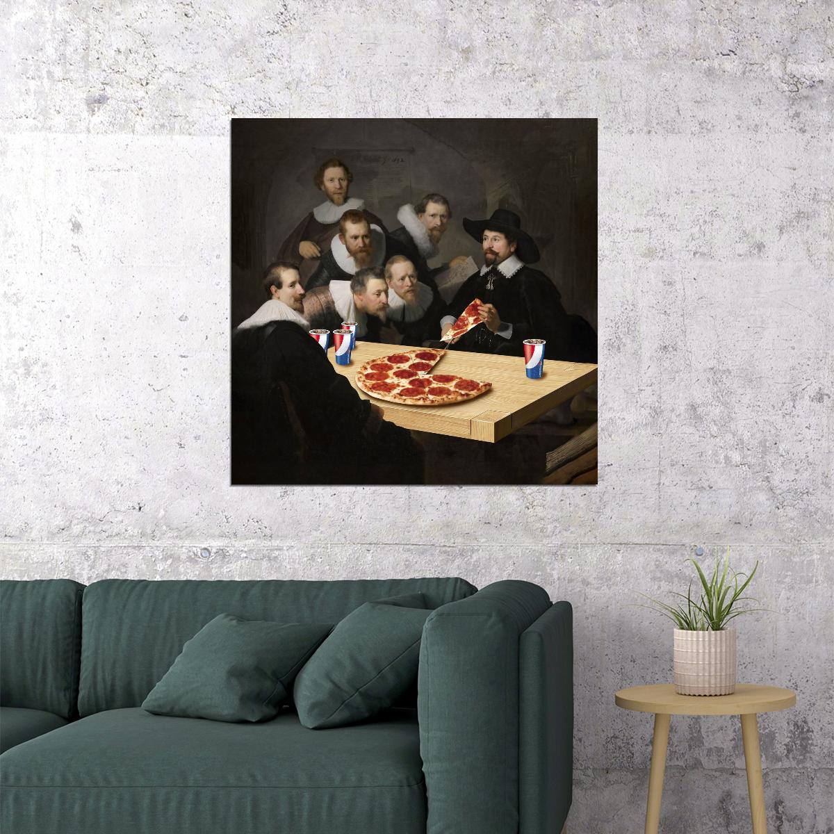 The Pizza Lesson Rembrandt Painting Reimagined Art Vandal Artwork Modern Parody Street Pop Art Altered Famous Masterpiece Artistic Humor