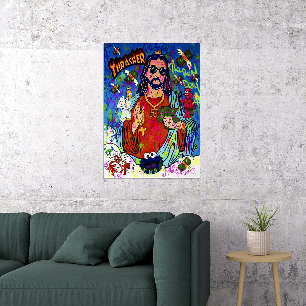 Graffiti Jesus Art Poster Colorful Religious Swag Wall Decor Modern Pop Art Motivational Wall Print