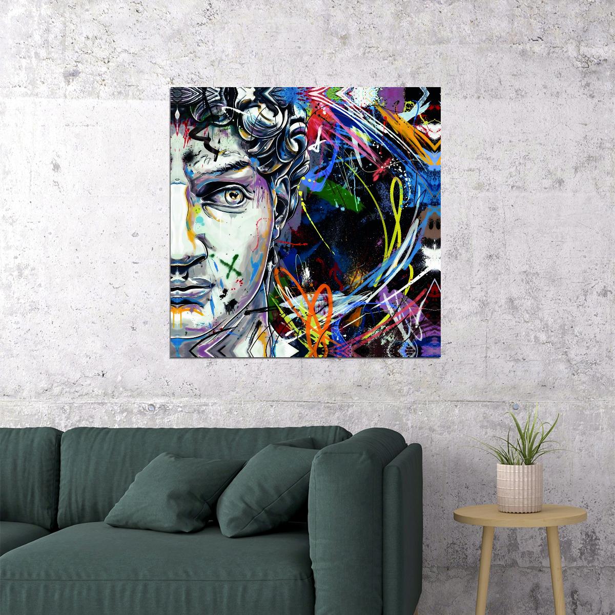 David Graffiti Art Poster Colorful and Bold Wall Decor Featuring Modern Artistic Twist Classic Sculpture Wall Art Print