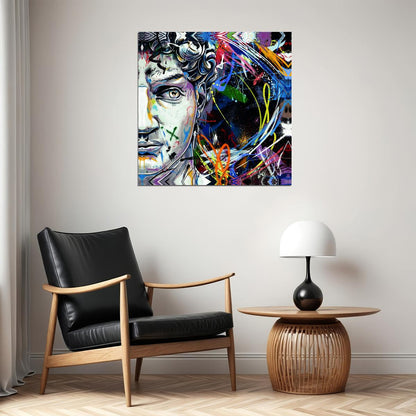 David Graffiti Art Poster Colorful and Bold Wall Decor Featuring Modern Artistic Twist Classic Sculpture Wall Art Print